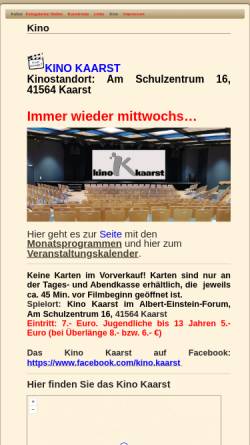 Vorschau der mobilen Webseite www.kunst-kaarst.de, Kinoprogramm Kaarst
