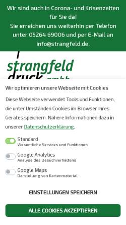 Vorschau der mobilen Webseite www.strangfeld.de, Strangfeld Druck GmbH