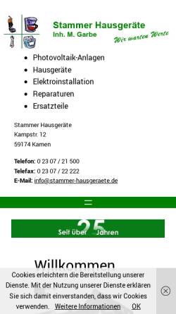 Vorschau der mobilen Webseite stammer-hausgeraete.de, Stammer Hausgeräte