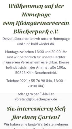 Vorschau der mobilen Webseite www.bluecherpark.de, Kleingärtnerverein Blücherpark e.V.
