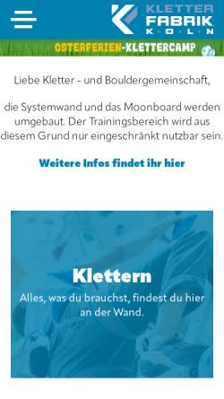 Vorschau der mobilen Webseite www.kletterfabrik-koeln.de, Kletterfabrik Köln