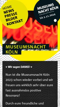 Vorschau der mobilen Webseite www.museumsnacht-koeln.de, Lange Museumsnacht