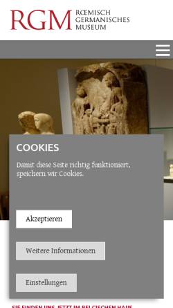 Vorschau der mobilen Webseite www.museenkoeln.de, Römisch-Germanisches Museum