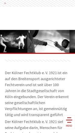 Vorschau der mobilen Webseite koelner-fechtklub.de, Kölner Fechtklub 1921 e.V.