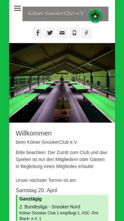 Vorschau der mobilen Webseite www.koelner-snookerclub.de, Kölner-SnookerClub e.V.