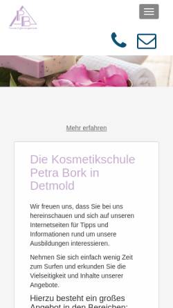 Vorschau der mobilen Webseite www.kosmetikschule-bork.de, Kosmetikschule Petra Bork