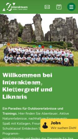 Vorschau der mobilen Webseite www.interakteam.de, Interakteam GmbH - Teuto Kletterpark und Seilgarten Detmold