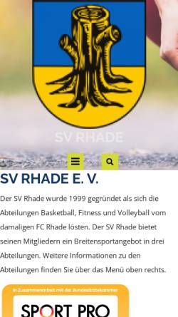 Vorschau der mobilen Webseite www.sv-rhade.de, SV Rhade e. V.