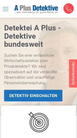 Vorschau der mobilen Webseite www.detektei-aplus.de, A PLUS Detective GmbH