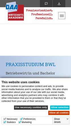 Vorschau der mobilen Webseite daa-wirtschaftsakademie.de, DAA Wirtschaftsakademie Düsseldorf