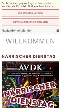 Vorschau der mobilen Webseite www.avdk-duesseldorf.de, Allgemeiner Verein der Karnevalsfreunde 1829 e.V.