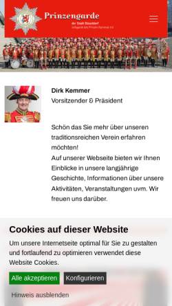 Vorschau der mobilen Webseite www.prinzengarde-duesseldorf.de, Prinzengarde Rot-Weiß