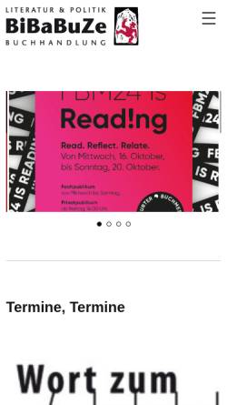 Vorschau der mobilen Webseite www.bibabuze.de, BiBaBuZe Buchhandlung