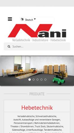 Vorschau der mobilen Webseite www.nani.de, Nani Verladetechnik GmbH & Co. KG
