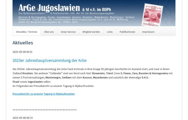 Vorschau von www.arge-jugoslawien.de, Briefmarken aus dem ehemaligen Jugoslawien (Arbeitsgemeinschaft Jugoslawien und Nachfolgestaaten)