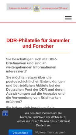 Vorschau der mobilen Webseite www.ddr-spezial.de, Arbeitsgemeinschaft DDR-Spezial im Philatelisten-Klub Berlin-Mitte