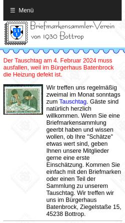 Vorschau der mobilen Webseite www.briefmarken-bottrop.de, Briefmarkensammler-Verein von 1930 Bottrop