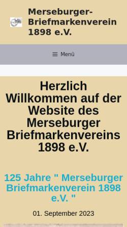 Vorschau der mobilen Webseite merseburger-briefmarkenverein.com, Merseburger Briefmarkenvereins 1898 e.V.