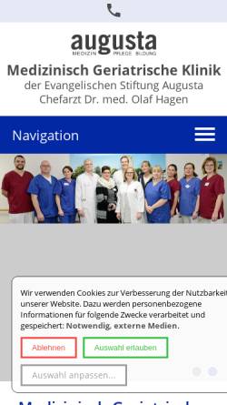 Vorschau der mobilen Webseite www.geriatrie-bochum.de, Medizinisch-Geriatrische Klinik