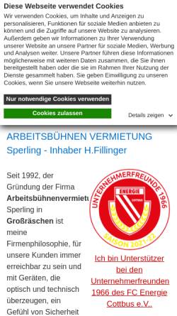 Vorschau der mobilen Webseite www.sperling-arbeitsbuehnen.de, Sperling Arbeitsbühnenvermietung, Inh. Hagen Fillinger