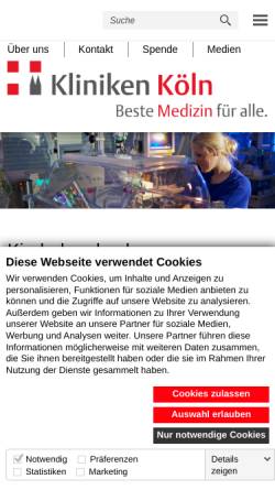 Vorschau der mobilen Webseite www.kliniken-koeln.de, Kinderkrankenhaus (Riehl)