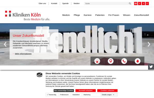Vorschau von www.kliniken-koeln.de, Kliniken der Stadt Köln gGmbH