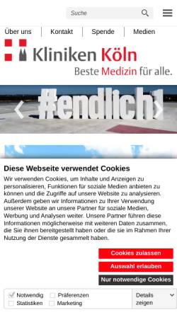 Vorschau der mobilen Webseite www.kliniken-koeln.de, Kliniken der Stadt Köln gGmbH