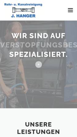 Vorschau der mobilen Webseite hanger-rohrreinigung.de, Rohrreinigungsservice J. Hanger