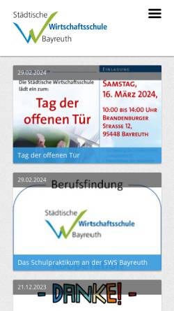 Vorschau der mobilen Webseite www.swsbayreuth.de, Städtische Wirtschaftsschule