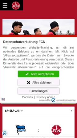 Vorschau der mobilen Webseite www.fcn.de, 1. FC Nürnberg