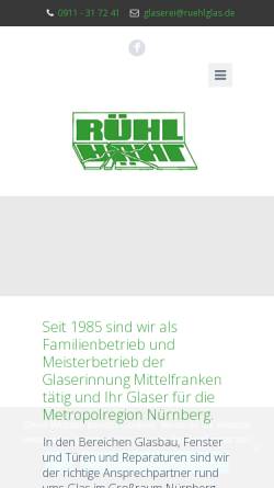 Vorschau der mobilen Webseite www.ruehlglas.de, Glaserei Rühl