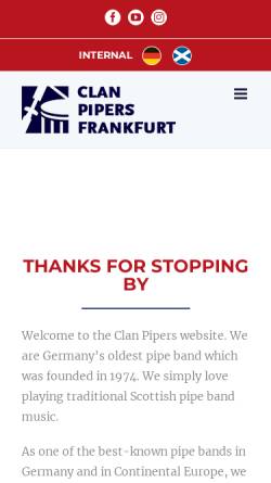 Vorschau der mobilen Webseite www.clanpipers.de, The Clan Pipers Frankfurt and District Pipe Band