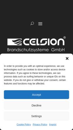Vorschau der mobilen Webseite www.celsion.de, Celsion Brandschutzsysteme GmbH