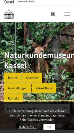 Vorschau der mobilen Webseite www.naturkundemuseum-kassel.de, Naturkundemuseum im Ottoneum