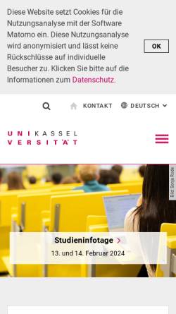Vorschau der mobilen Webseite www.uni-kassel.de, Universitätsorchester Kassel
