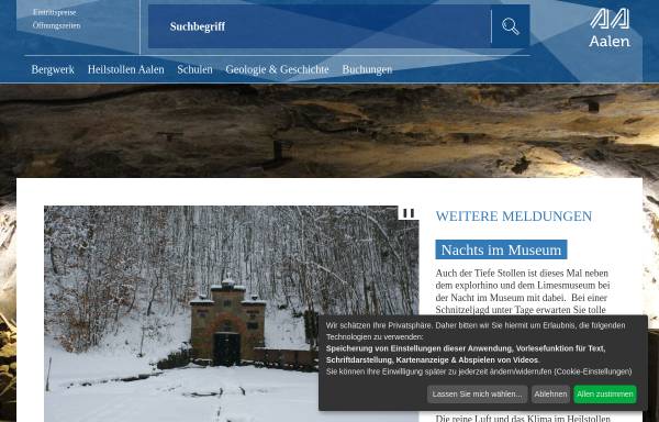 Vorschau von www.bergwerk-aalen.de, Besucherbergwerk Tiefer Stollen