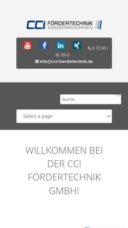 Vorschau der mobilen Webseite www.cci-foerdertechnik.de, CCI Fördertechnik GmbH für Sondermaschinen