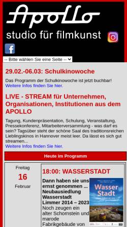 Vorschau der mobilen Webseite www.apollokino.de, Apollo Kino