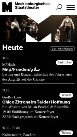 Vorschau der mobilen Webseite www.theater-schwerin.de, Mecklenburgisches Staatstheater Schwerin