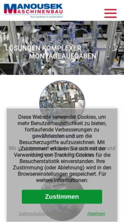 Vorschau der mobilen Webseite www.manousek.at, Manousek Maschinenbau GmbH