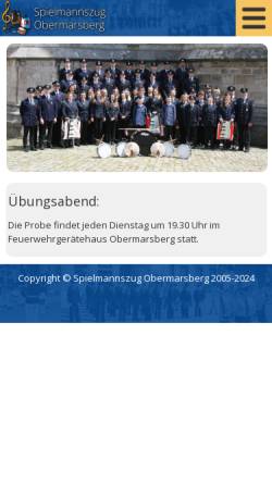 Vorschau der mobilen Webseite www.spielmannszug-obermarsberg.de, Spielmannszugs der Freiwilligen Feuerwehr Obermarsberg