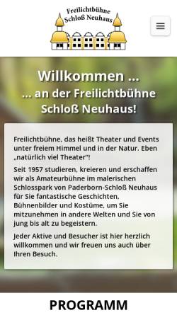 Vorschau der mobilen Webseite www.flbsn.de, Freilichtbühne Schloß Neuhaus e.V.