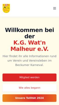 Vorschau der mobilen Webseite www.kgwatnmalheur.de, KG Wat´n Malheur e.V.