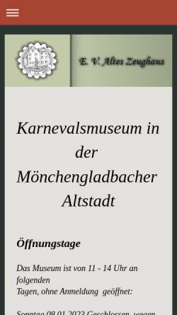 Vorschau der mobilen Webseite www.altes-zeughaus.de, Altes Zeughaus, Karnevalsmuseum der Stadt Mönchengladbach