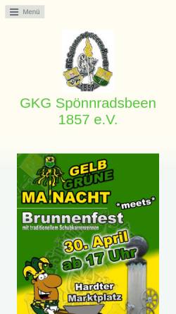 Vorschau der mobilen Webseite www.spoennradsbeen.de, GKG Spönnradsbeen Hardt - 1857 e.V.