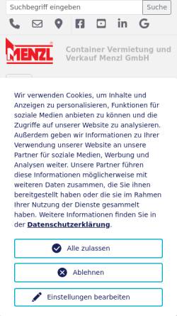 Vorschau der mobilen Webseite www.menzl.de, Container Vermietung und Verkauf Menzl GmbH