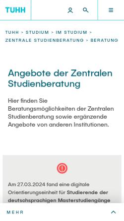 Vorschau der mobilen Webseite www.tuhh.de, Allgemeine Studienberatung an der TUHH