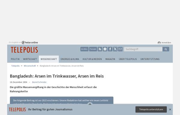 Vorschau von www.heise.de, Bangladesh: Arsen im Trinkwasser, Arsen im Reis