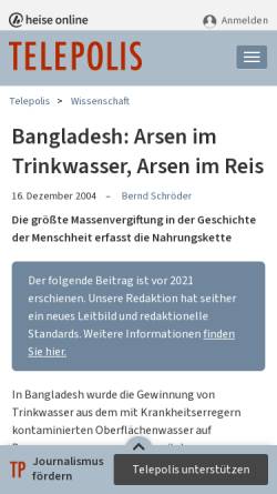 Vorschau der mobilen Webseite www.heise.de, Bangladesh: Arsen im Trinkwasser, Arsen im Reis
