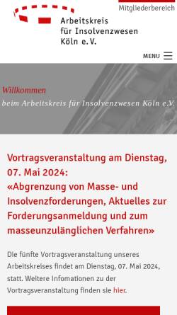 Vorschau der mobilen Webseite www.ak-inso-koeln.de, Arbeitskreis für Insolvenzwesen Köln e.V.